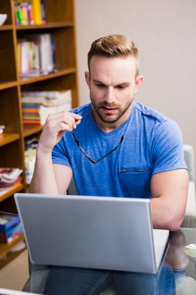 Serious designer working on computer — Stock Photo, Image