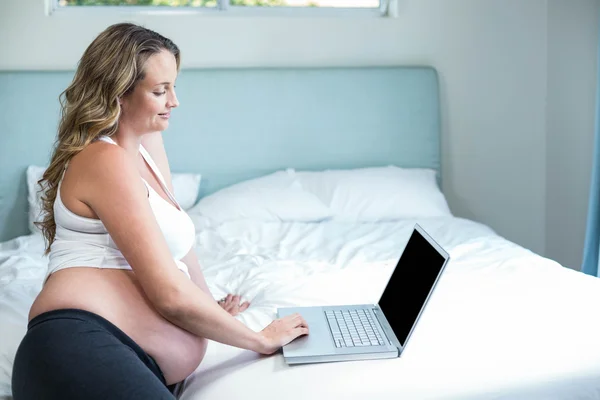 O femeie gravidă care folosește un laptop — Fotografie, imagine de stoc
