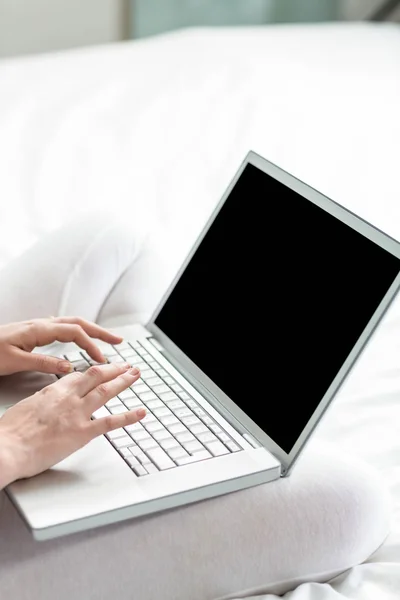 Feminine hands typing on laptop — Stock Photo, Image