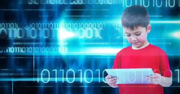 Standing boy using tablet — Stock Photo, Image