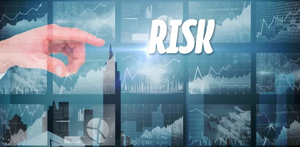 Word risk and businesswoman touching screen — Stock Photo, Image