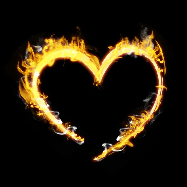 Corazón en fuego contra negro — Foto de Stock