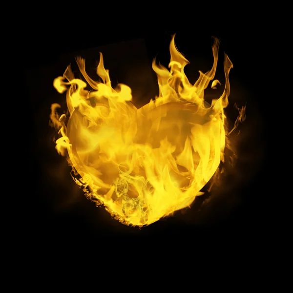 Coração cheio de fogo contra o preto — Fotografia de Stock