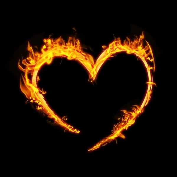 Heart in fire against black — Stock Photo, Image