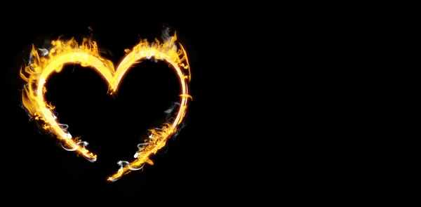 Heart in fire against black — Stock Photo, Image