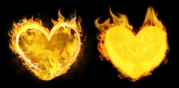 Hjärtan i brand mot svart — Stockfoto