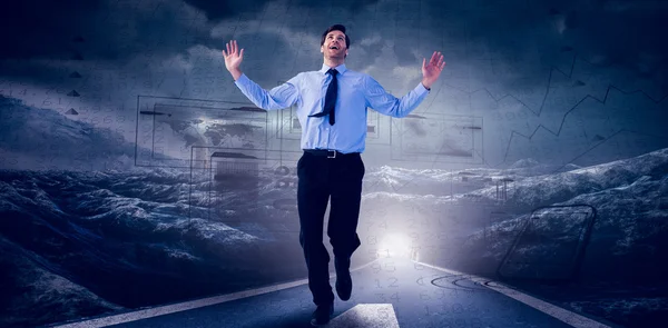 Businessman running with hands up — Stock Photo, Image