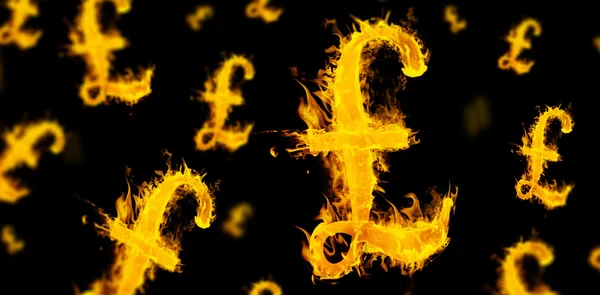 British pound signs on fire — Stock Photo, Image