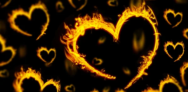 Several heart signs in fire — Stock Photo, Image