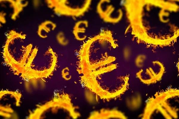 Euro signos en llamas — Foto de Stock