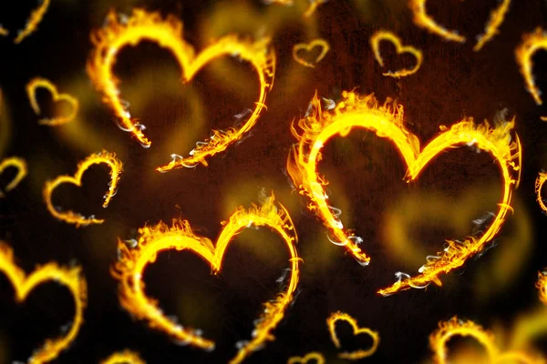 Forme di cuore in fiamme — Foto Stock