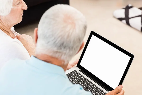 Обманутая пожилая пара с помощью ноутбука — стоковое фото