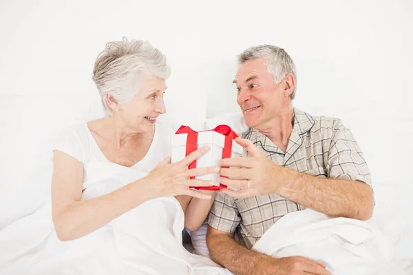 Happy couple exchanging gift — Stock Photo, Image