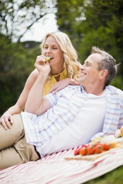 Gelukkige paar met een picknick — Stockfoto