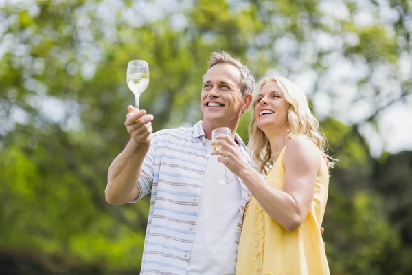 Brinde casal feliz com champanhe — Fotografia de Stock