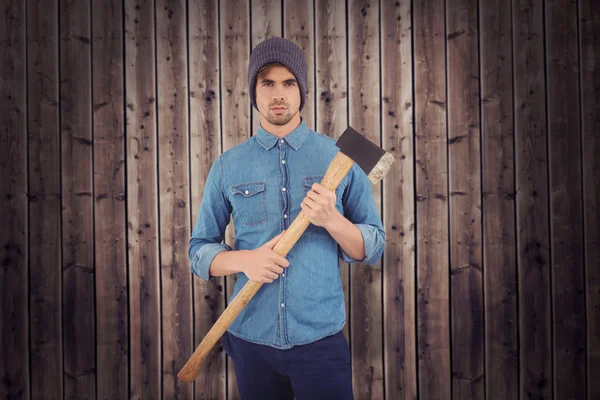 Hipster holding axe — Stock Photo, Image