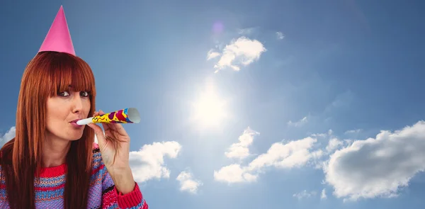 Hipster woman with  party hat — Stock Photo, Image