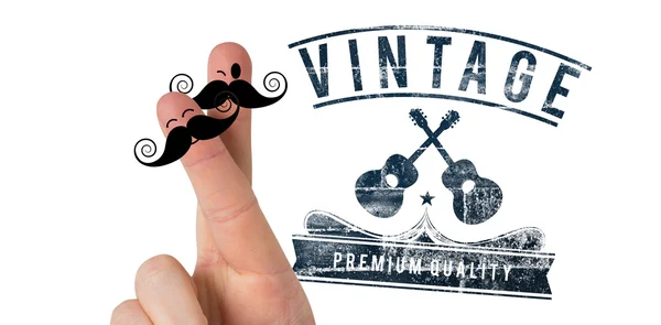Fingers with mustache against icon vintage — Stock Photo, Image