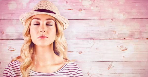 Blonde hipster with straw hat on — Stock Photo, Image