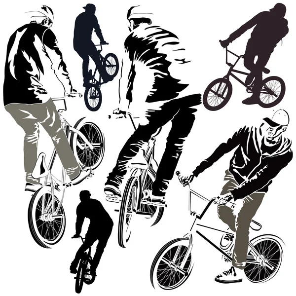 Reihe von BMX-Bikern — Stockvektor