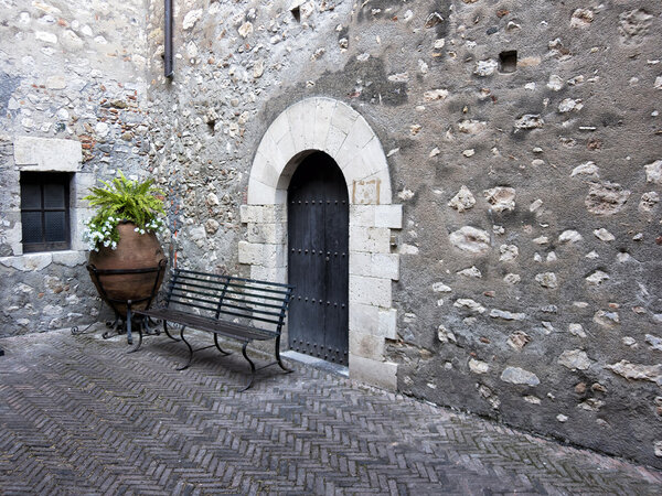 Italian classic old grey door. Sicilia