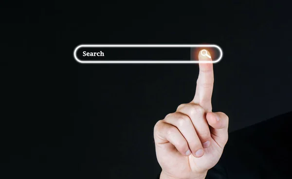 Пошук Бізнес Клієнт Натискає Кнопку Пошуку Візуальному Екрані Місцем Копіювання — стокове фото