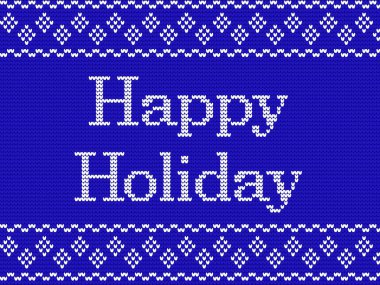 Mutlu noeller. Perili Tasarım Örgü Şablonu. İskandinav tarzı tebrik kartı. Noel tebrik kartı afişi. Sahte örgü. Kış Tatili Süveteri Tasarımı. Vektör İllüstrasyonu.