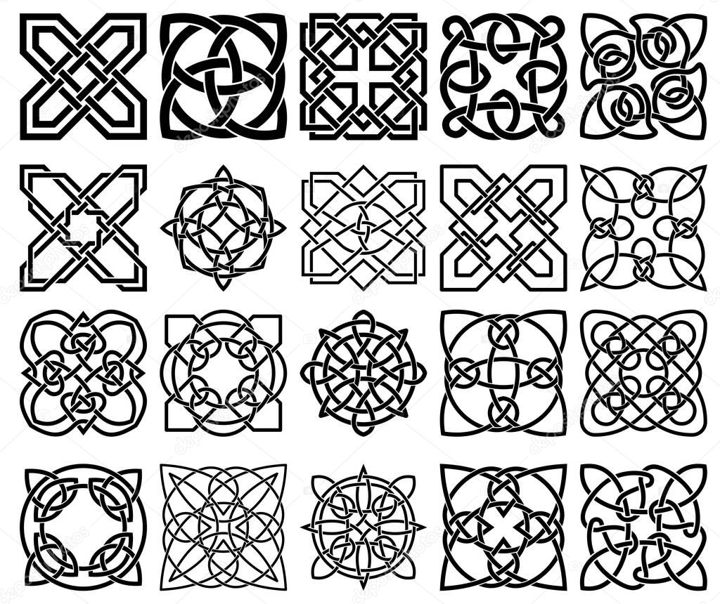 Set of rish celtic shamrock knots. Symbol of Ireland. Traditional medieval frame pattern illustration. Scandinavian or Celtic ornament. Isolated vector pictogram. Simple vector illustration