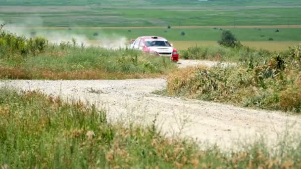 Tulcea, Romanya - 11 Haziran: Tuna Delta ralli özel deneme windfarm üzerinde 11 Haziran 2016 Tulcea, Romanya — Stok video