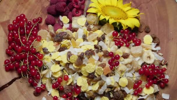 Different types of fresh and dried fruit, rotating — Stock Video