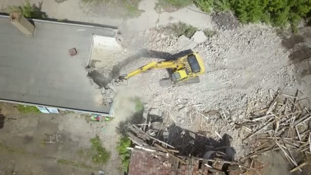 Dobrogea Romania May Tracked Excavator Demolition Ishing Old Buildings Aerial — 图库视频影像