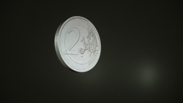 Kręcąc Monetą Euro Zwolnionym Tempie Animacja — Wideo stockowe