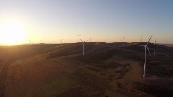 Landschaft mit Turbinen bei Sonnenuntergang — Stockvideo