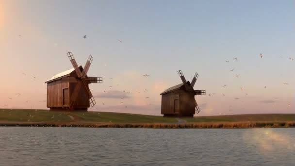 Molinos de viento viejos — Vídeo de stock