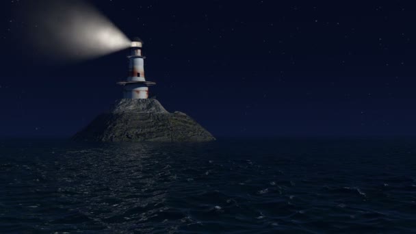 Computer generated lighthouse at night — Stock Video