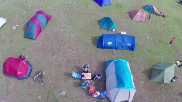 Ecological tourism festival,campsite.(aerial perspective) — Stock Video