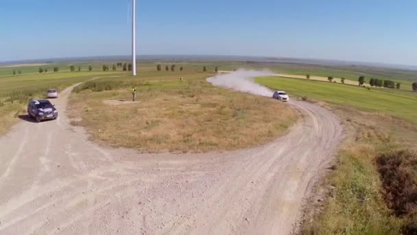 Danube Delta Rally special trial windfarm — Stock Video