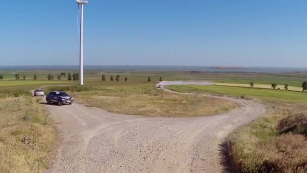 Danube Delta Rally special trial windfarm — Stock Video