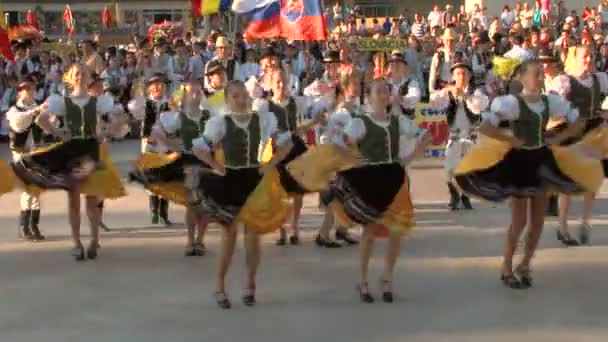 2012 年 8 月 4 日トゥルチャ、ルーマニアでの国際民俗祭でスロバキアの伝統的なダンス. — ストック動画