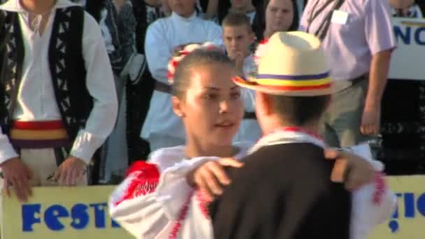 Romanian traditional dance at the International Folklore Festival on August 04, 2012 in Tulcea, Romania. — Stock Video