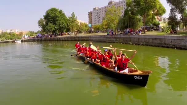 Internationale roeiboten festival, luchtfoto — Stockvideo