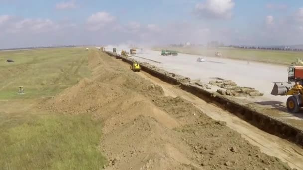 Danube Delta airport runway extension, aerial view — Stock Video