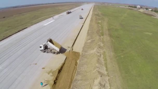 Danube Delta airport runway extension, aerial view — Stock Video