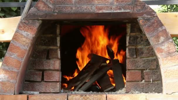 Fuego de leña en un horno de pan tradicional — Vídeos de Stock