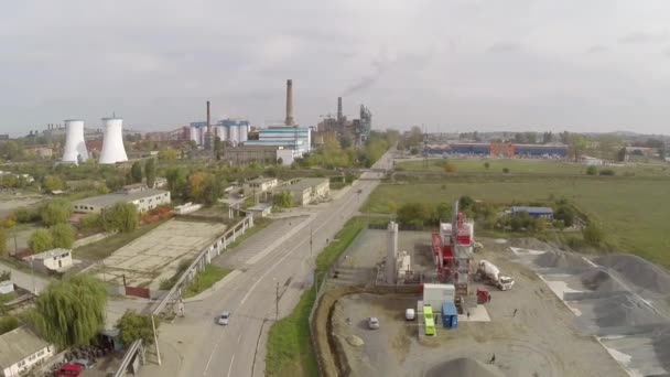 Aerial view of Tulcea city, industrial area and bauxite alumina refinery — Stock Video