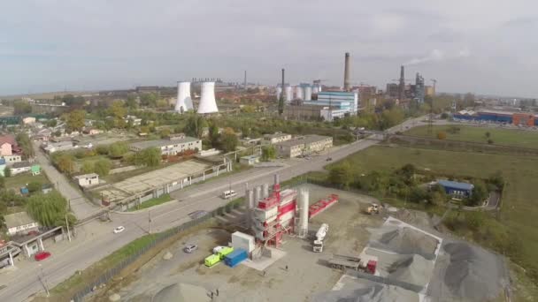 Aerial view of Tulcea city, industrial area and bauxite alumina refinery — Stock Video