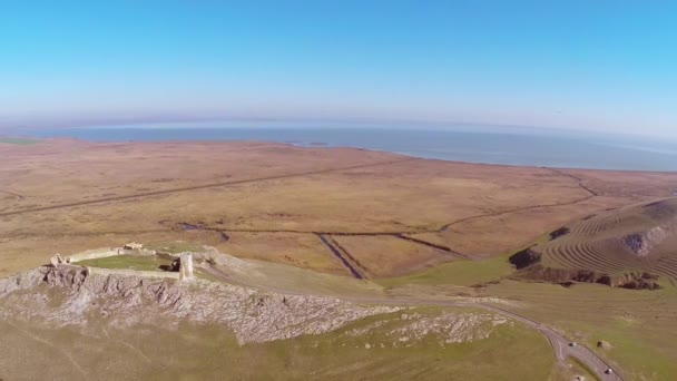 The ruins of medieval fortress Yeni-Sale (aerial view) in Dobrogea, Romania — Stock Video