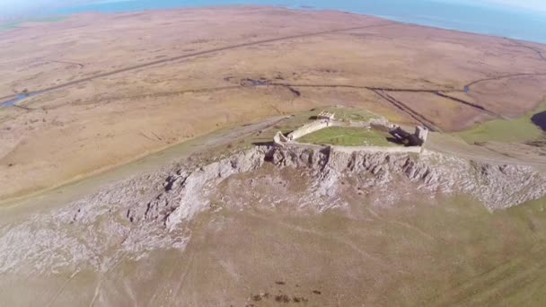 The ruins of medieval fortress Yeni-Sale (aerial view) in Dobrogea, Romania — Stock Video