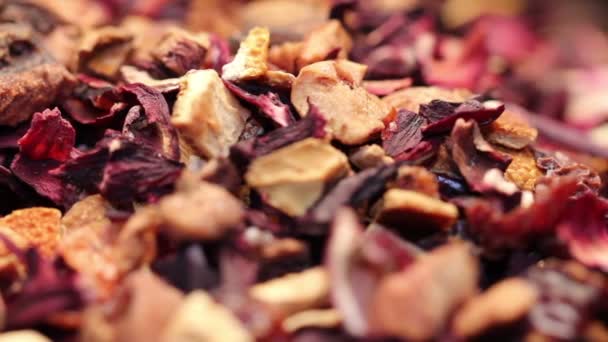 Pile of fruit tea with petals and dry fruit, rotating — Stock Video