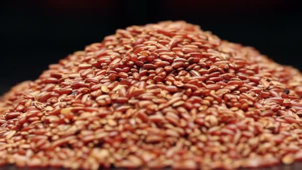 Montón de arroz rojo aislado sobre negro, giratorio — Vídeo de stock